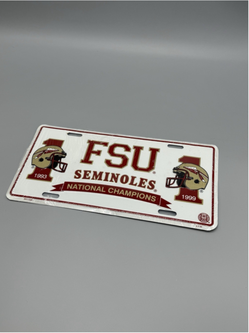 Vintage FSU Seminoles National Champions License Plate 1993 1999 Booster Tag